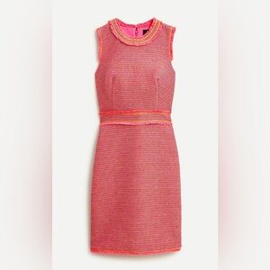 NWT J‎ Crew Sheath Dress Neon Fringe Tweed Pink Preppy Clueless Classic Woman 8